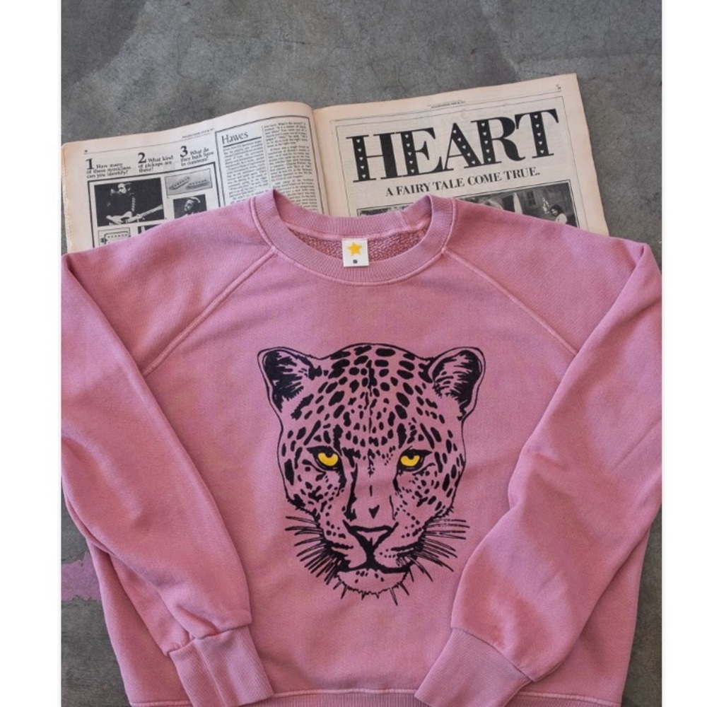 Thread Hippie LA Brand Pink Leopard Print Crew Neck Sweater - Picture 2 of 10